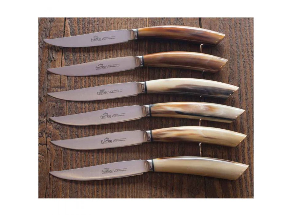 6 håndværkskøkkeknive med oxhornhornhåndtag lavet i Italien - marine Viadurini
