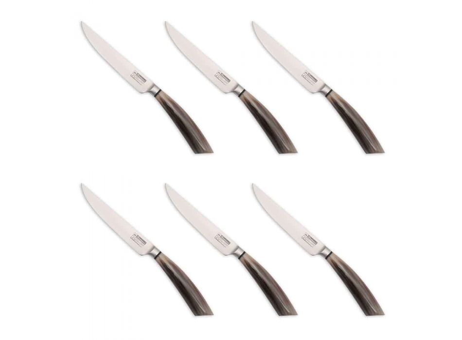 6 håndlavede bøfknive i horn eller træ fremstillet i Italien - Zuzana Viadurini