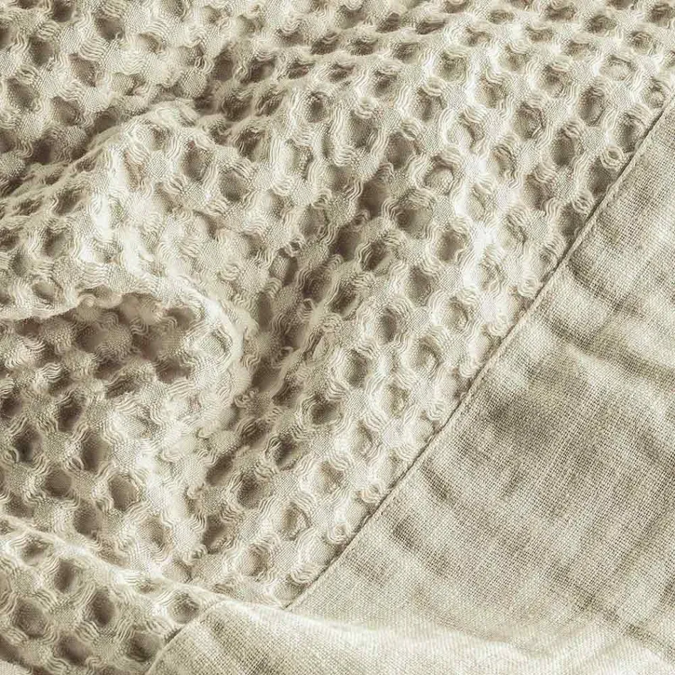 Honeycomb hættebadekåbe i bomuld med linnedflæser - plys Viadurini