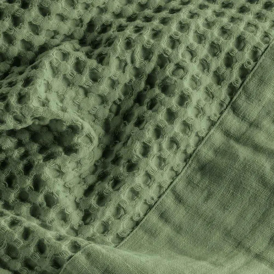 Honeycomb hættebadekåbe i bomuld med linnedflæser - plys Viadurini