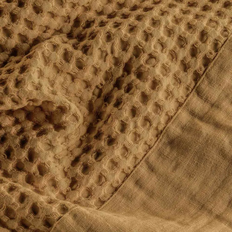 Honeycomb hættebadekåbe i bomuld med linnedflæser - plys Viadurini