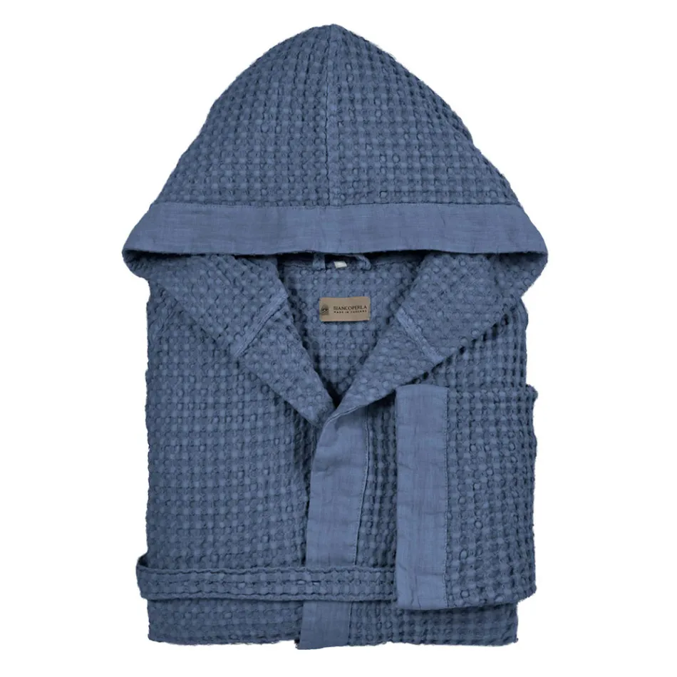 Honeycomb hættebadekåbe i bomuld med linnedflæser - plys Viadurini