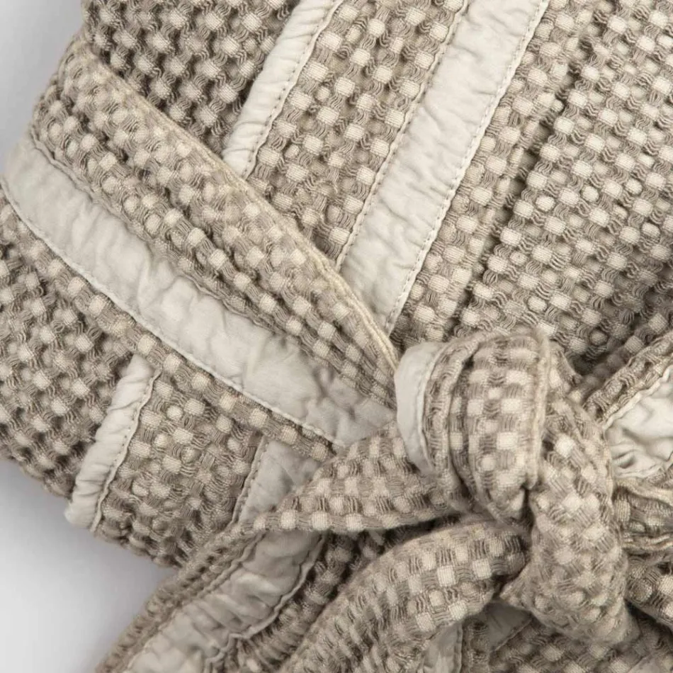 Luksus kimono badekåbe i linned og bomuld, 2 overflader lavet i Italien - Kleone Viadurini