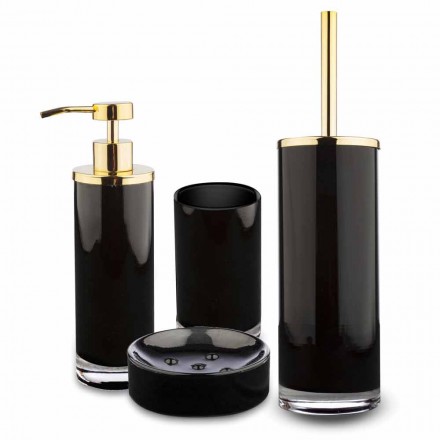 Fritstående tilbehør til badeværelset i sort glas og skinnende gyldent metal - sort Viadurini