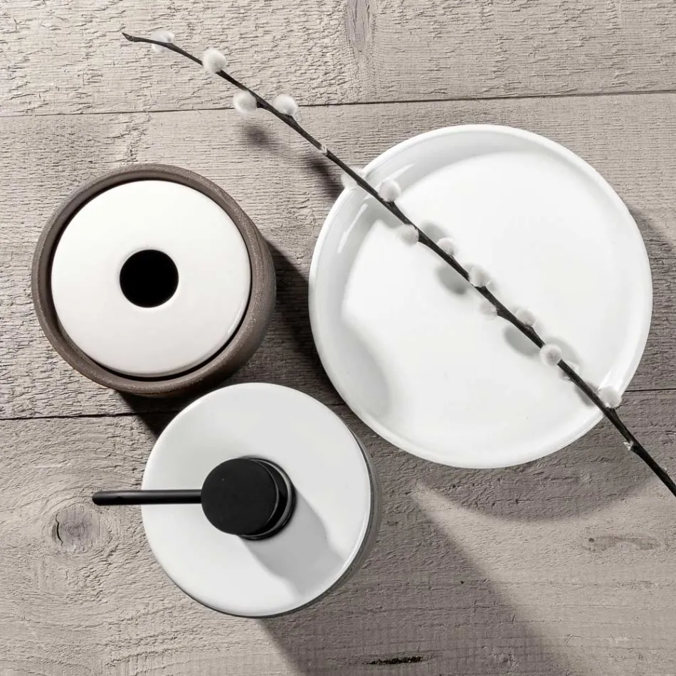 Badeværelsestilbehør i hvidt ildfast ler lavet i Italien - Antonella Viadurini