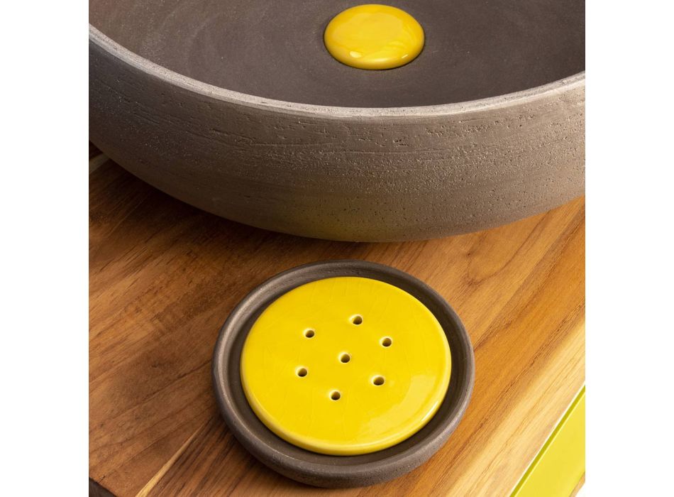 Badeværelsestilbehør i gult ildfast ler lavet i Italien - Antonella