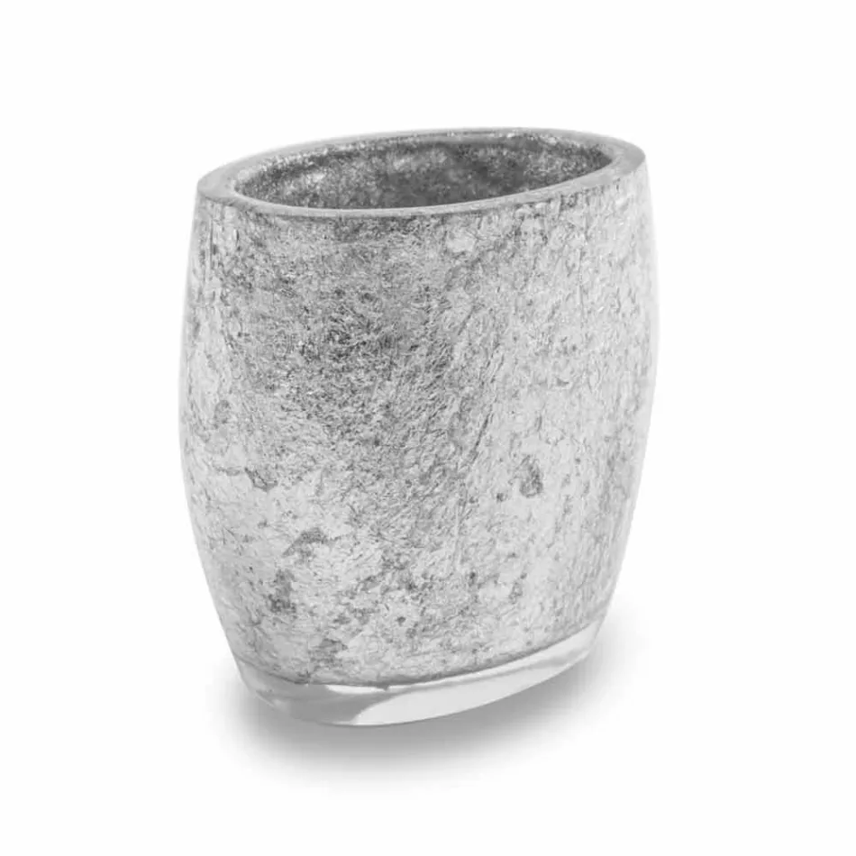 Badeværelsetilbehør i harpiks overtrukket i sølvblad - argentinsk Viadurini