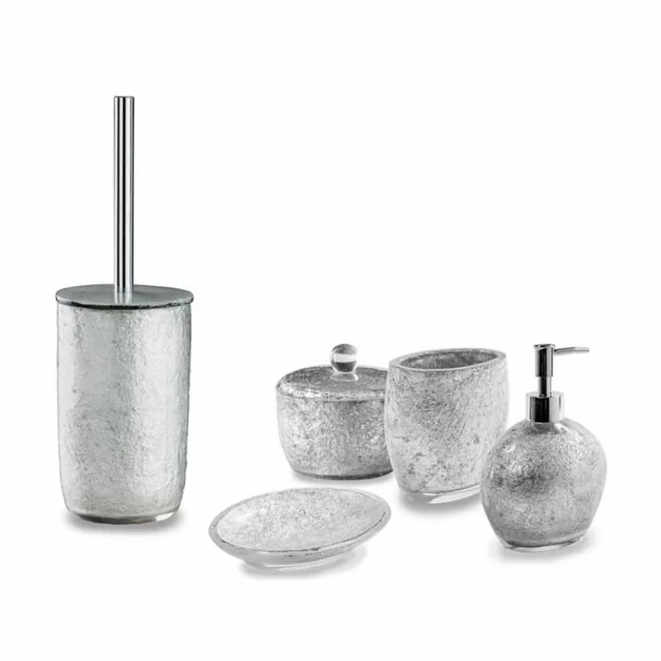 Badeværelsetilbehør i harpiks overtrukket i sølvblad - argentinsk Viadurini
