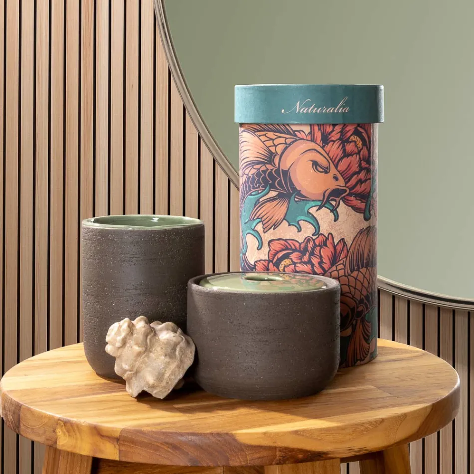 Grønt badeværelsestilbehør i ildfast ler lavet i Italien - Antonella Viadurini