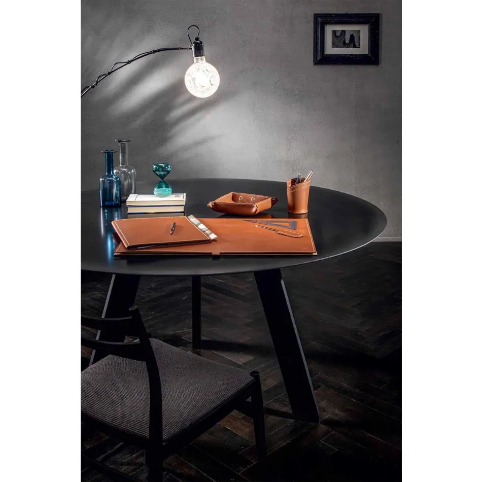 Skrivebordstilbehør i regenereret læder 5 stykker fremstillet i Italien - Aristoteles Viadurini