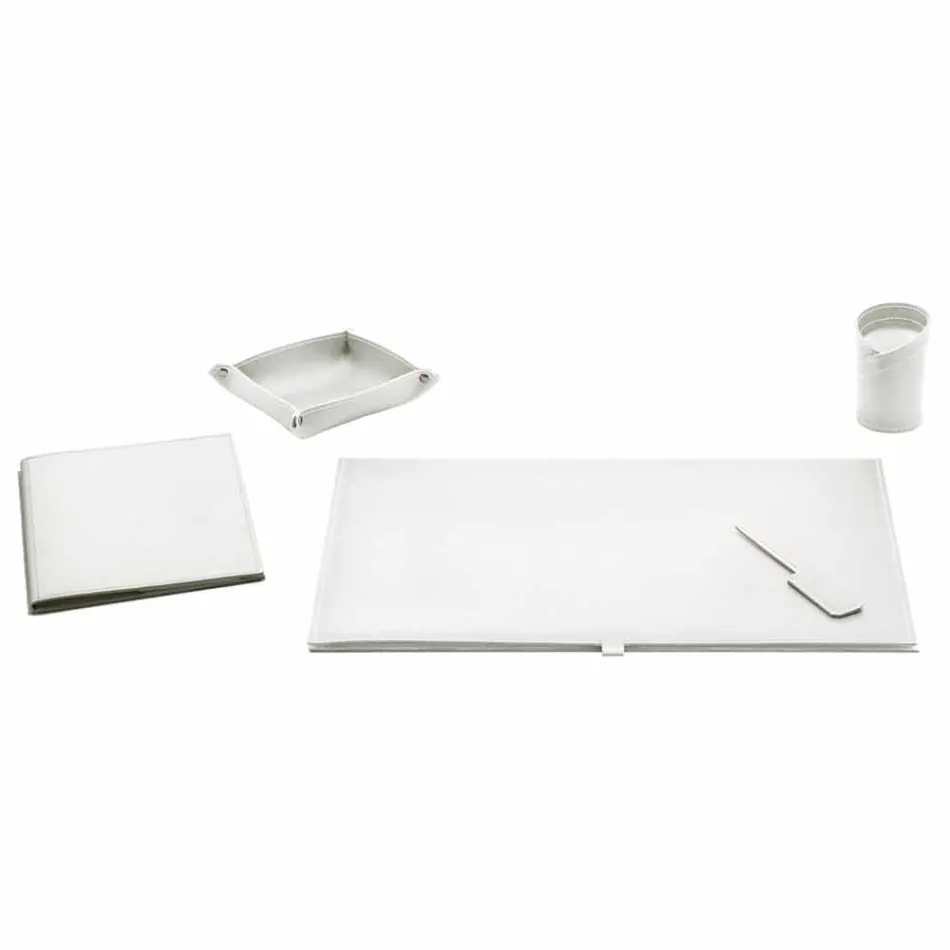 Skrivebordstilbehør i regenereret læder 5 stykker fremstillet i Italien - Aristoteles Viadurini