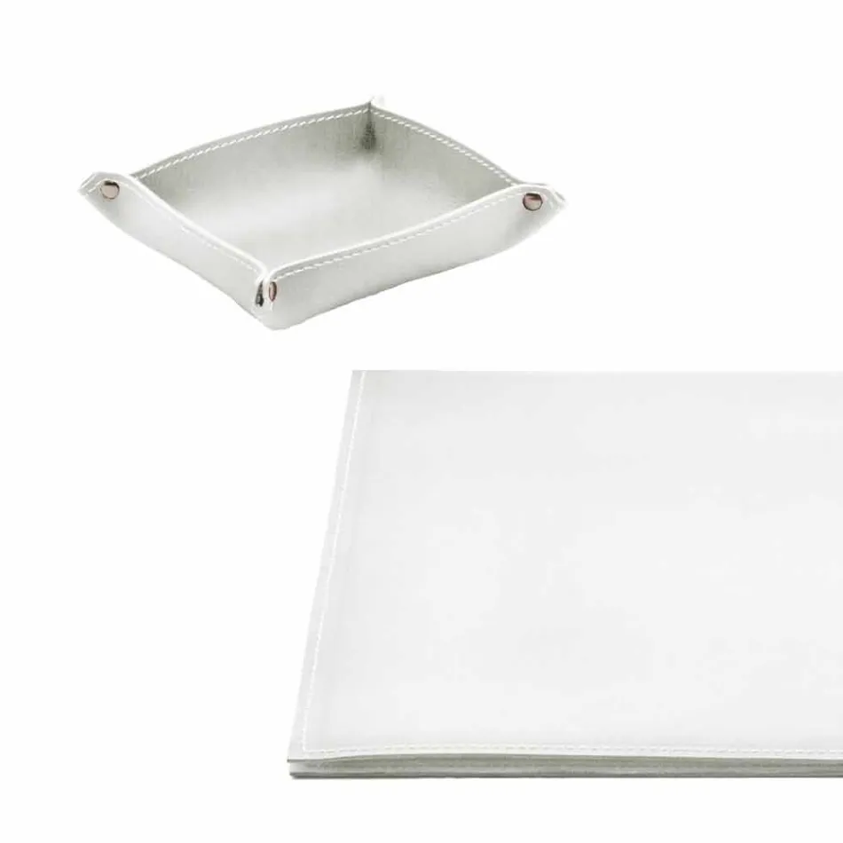 Skrivebordstilbehør i regenereret læder 5 stykker fremstillet i Italien - Aristoteles Viadurini