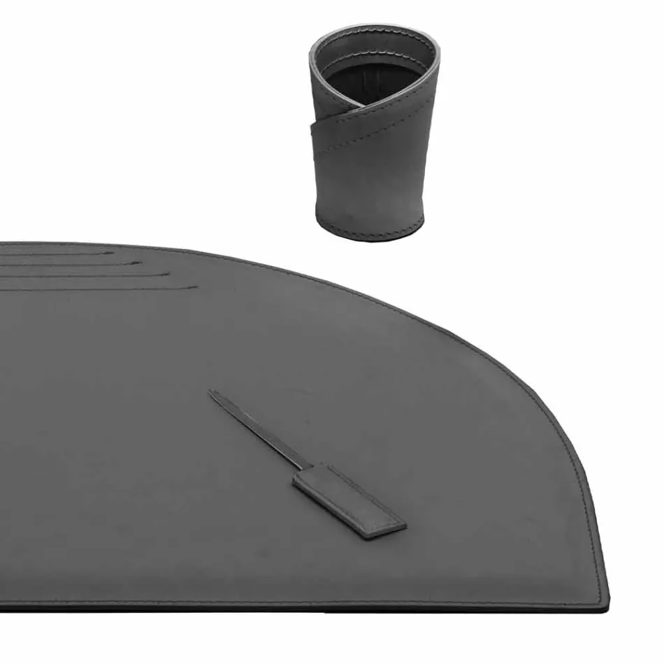 Skrivebordstilbehør i regenereret læder 4 stykker fremstillet i Italien - Medea Viadurini