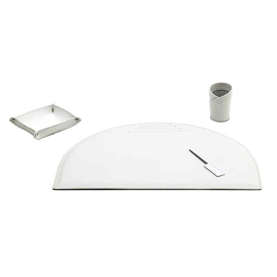 Skrivebordstilbehør i regenereret læder 4 stykker fremstillet i Italien - Medea Viadurini