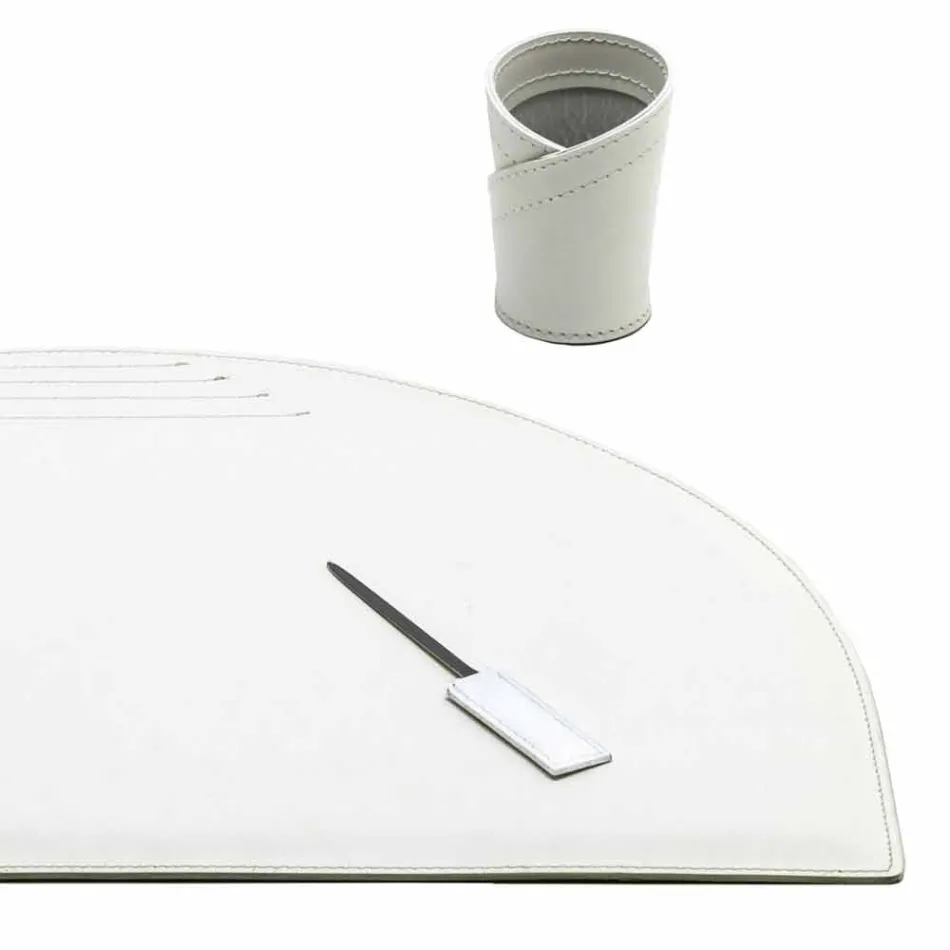 Skrivebordstilbehør i regenereret læder 4 stykker fremstillet i Italien - Medea Viadurini