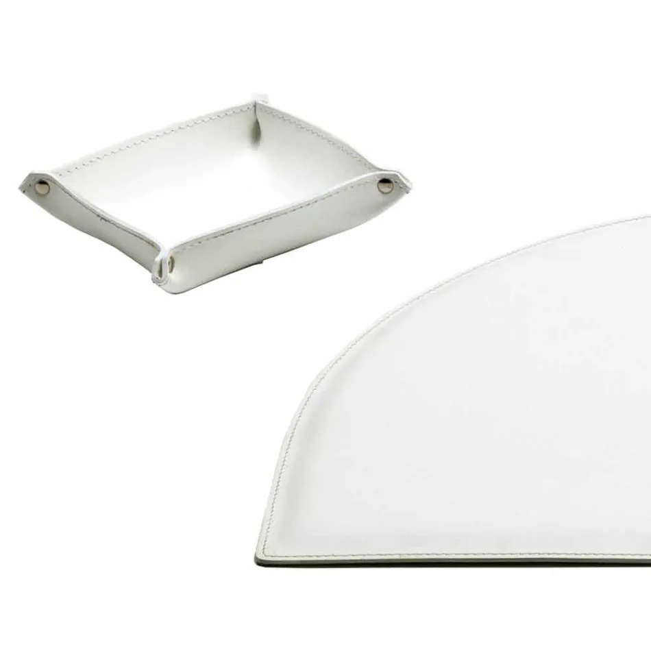 Skrivebordstilbehør i regenereret læder 4 stykker fremstillet i Italien - Medea Viadurini