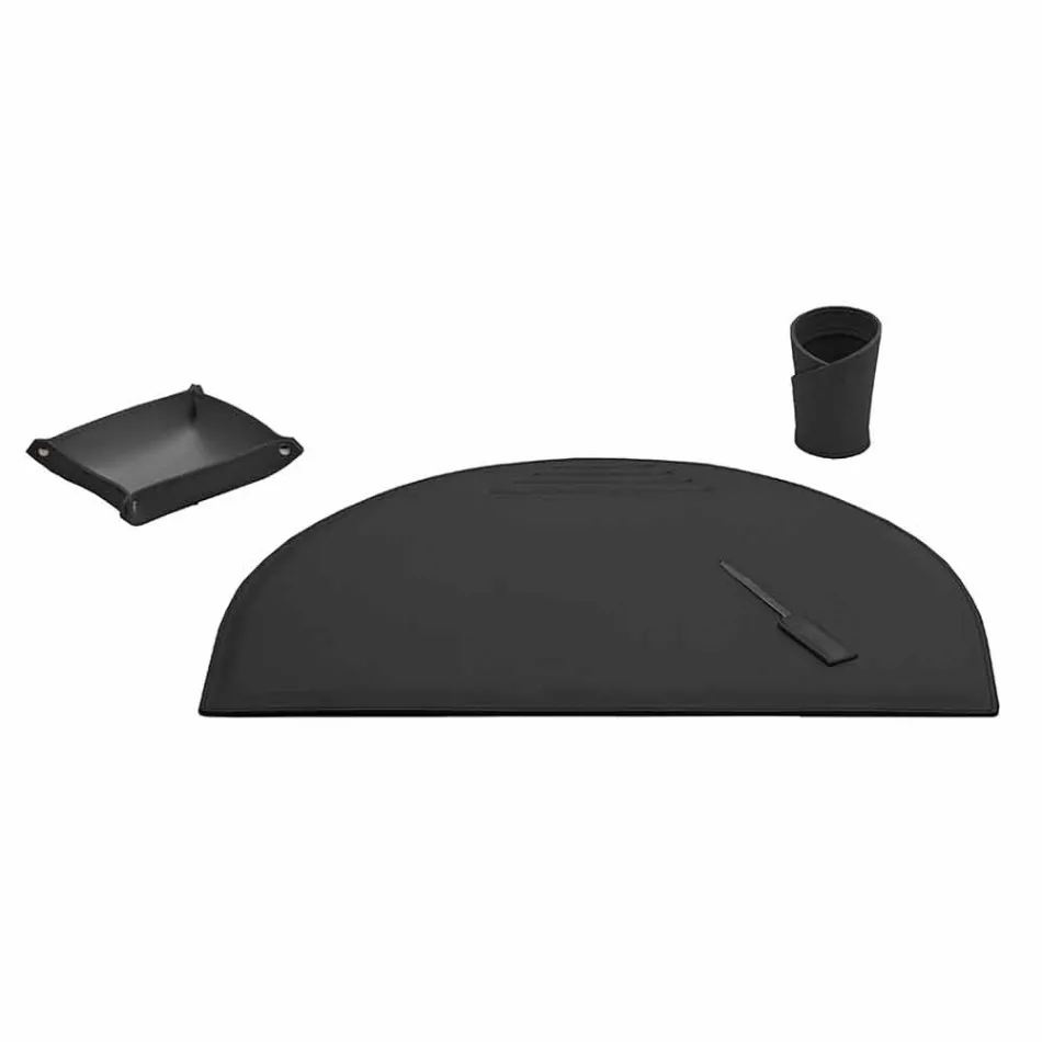 Skrivebordstilbehør i regenereret læder 4 stykker fremstillet i Italien - Medea Viadurini