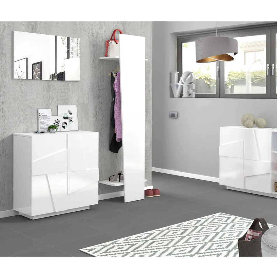 Design entré knagerække i hvidt træ, skifer eller beton - Fjona Viadurini