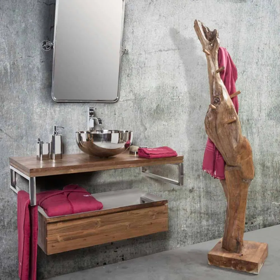 Pelsstativ med struktur og pinde i massiv teak - gran Viadurini