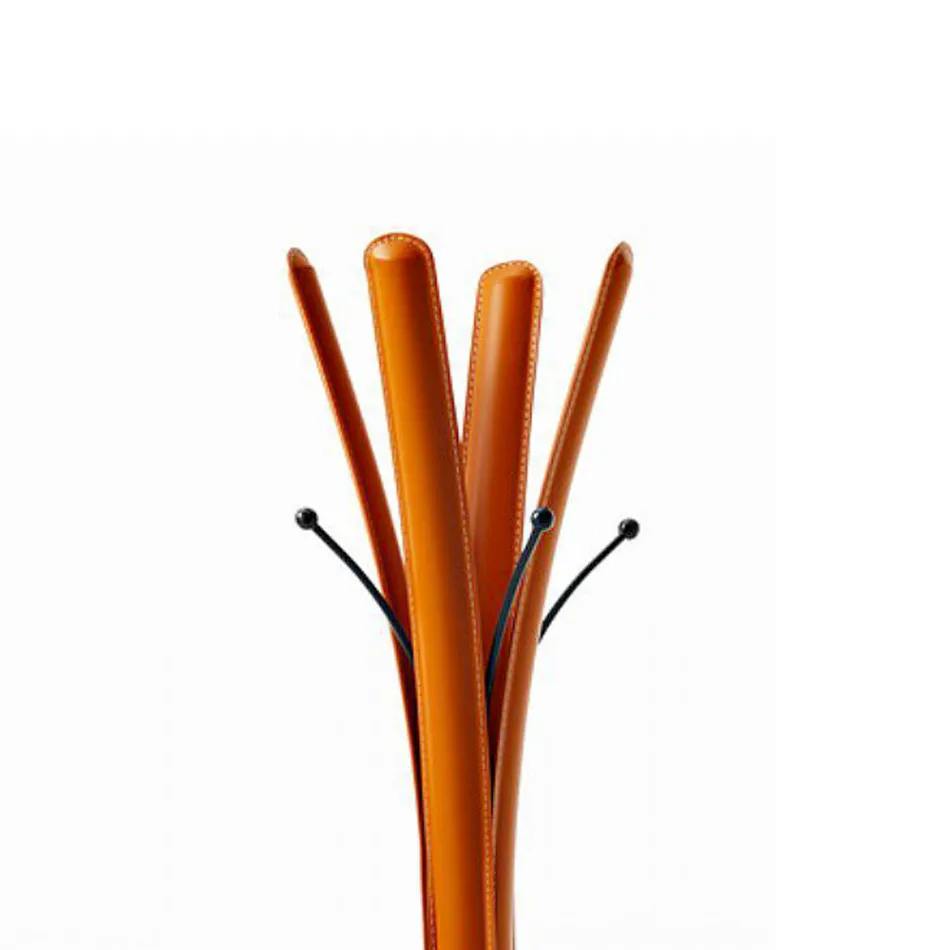 Moderne design sort stål frakkebøjle dækket af læder - natur Viadurini