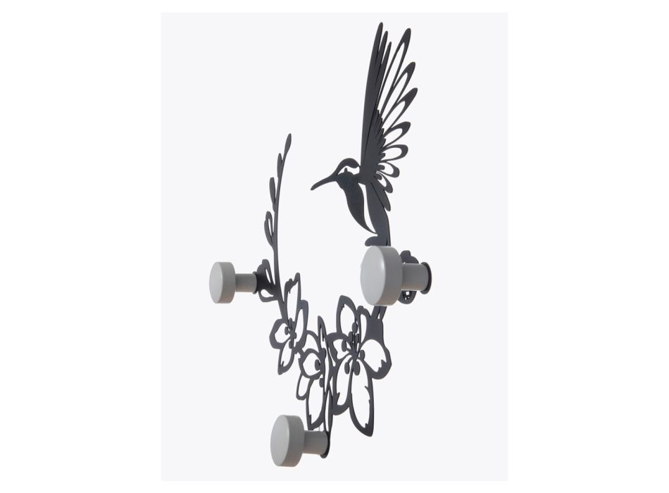 Klædehænger i jern med kolibridekoration lavet i Italien - nøgle Viadurini