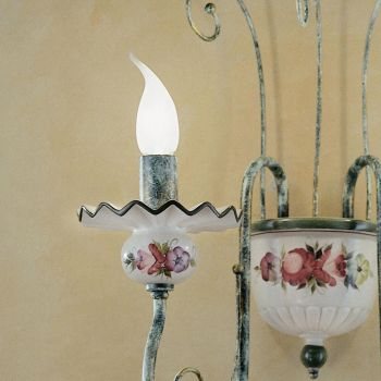 2 lys væglampe i hånddekoreret keramik og antik messing - Sanremo