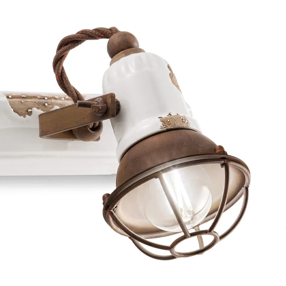 Væglampe med 2 industrielle håndværksspots i jern og keramik - Loft Viadurini