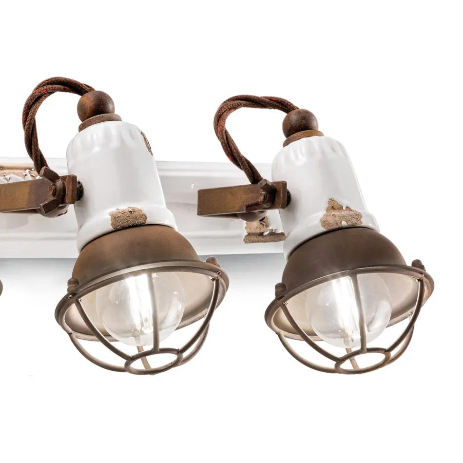 Væglampe med 3 industrielle håndværksspots i jern og keramik - Loft Viadurini