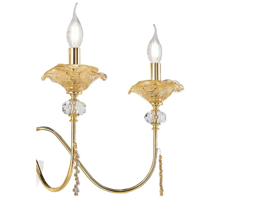 Klassisk 6 lys væglampe i glas, krystal og luksusmetal - Flandern Viadurini