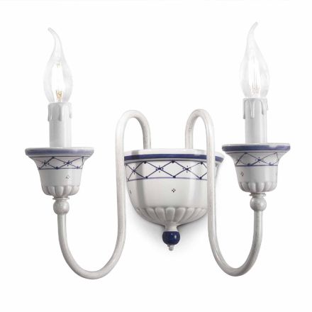 Væglampe med 2 lys i keramik og håndmalet messing - Sanremo Viadurini
