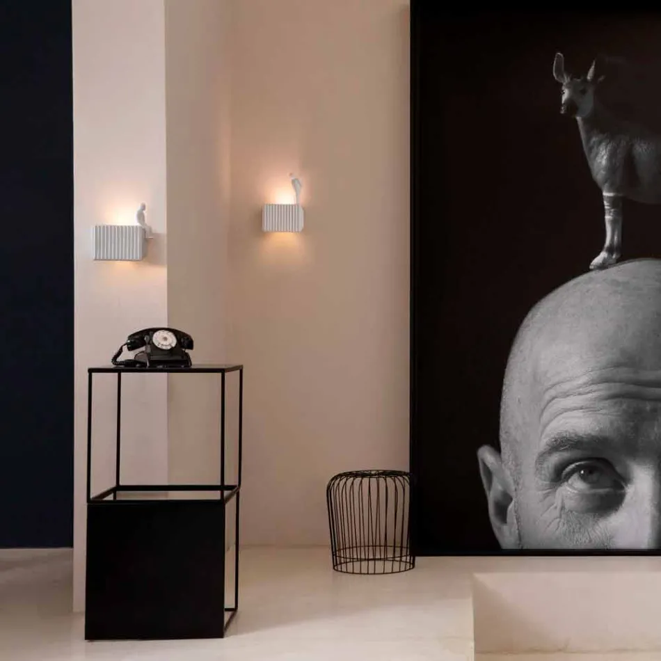 Væglampe med 3 LED-lys i mat hvid keramik med Umarell - Ometto Viadurini