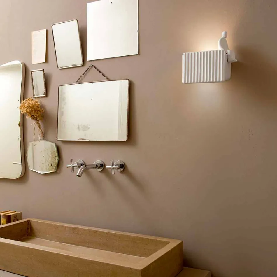 Væglampe med 3 LED-lys i mat hvid keramik med Umarell - Ometto Viadurini