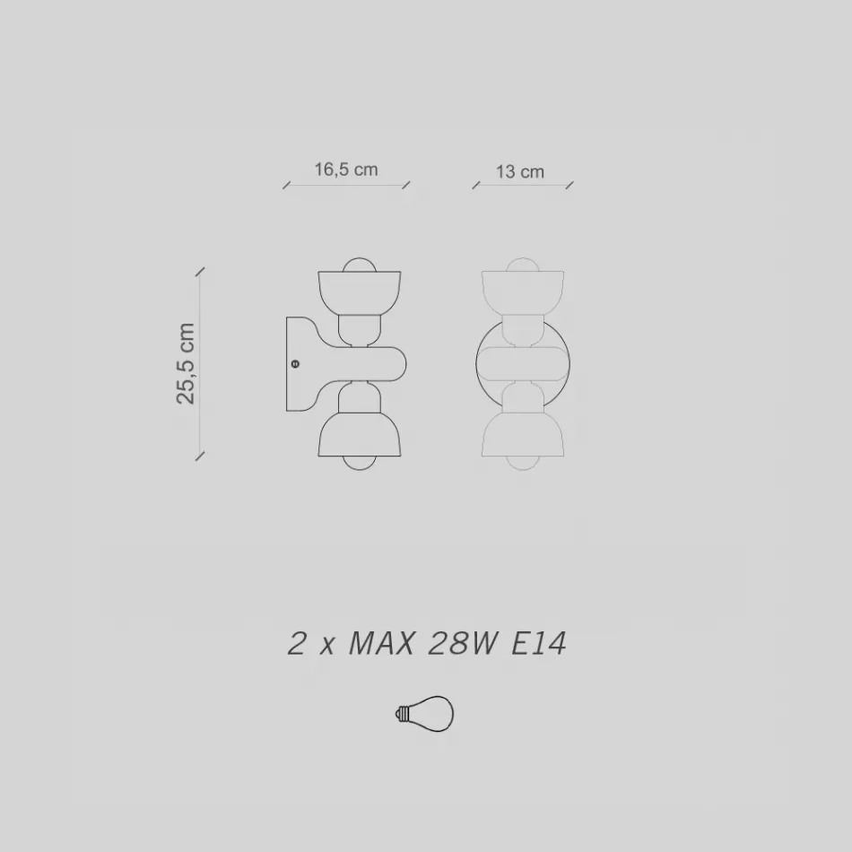 Keramisk væglampe med 2 lys lavet i Italien - Berimbau Viadurini