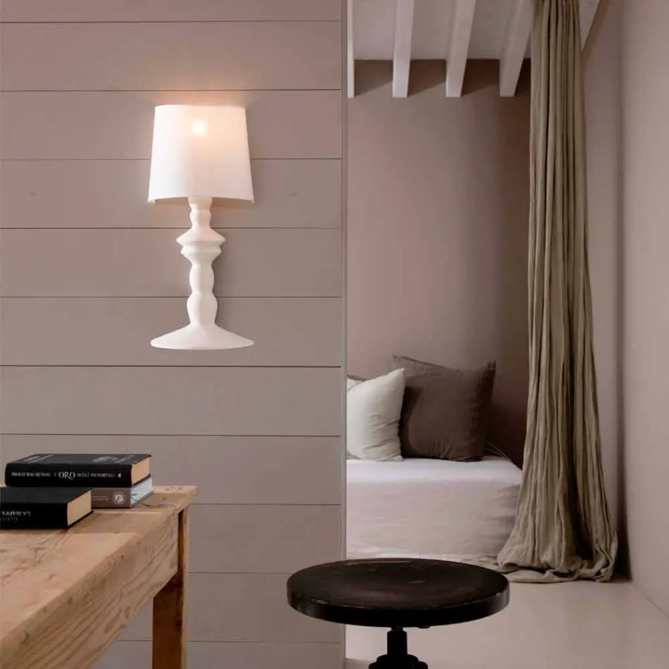 Væglampe i malbar keramik og lampeskærm i hvid linned - Cadabra Viadurini