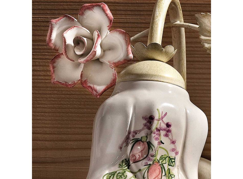 Væglampe i metal og hånddekoreret keramik med rose - Pisa Viadurini