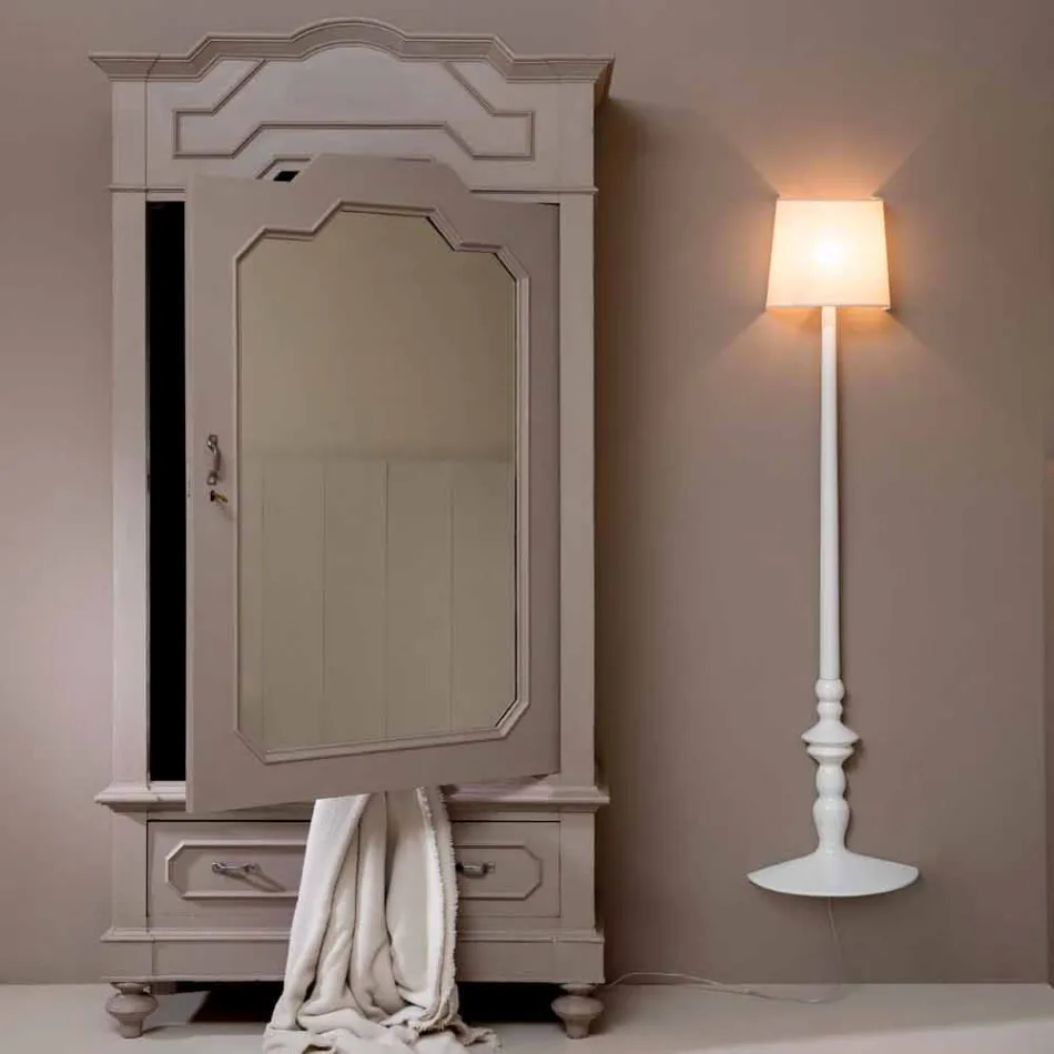 Højvægsapplikation i hvid keramik og lampeskærm i linnedesign - Cadabra Viadurini