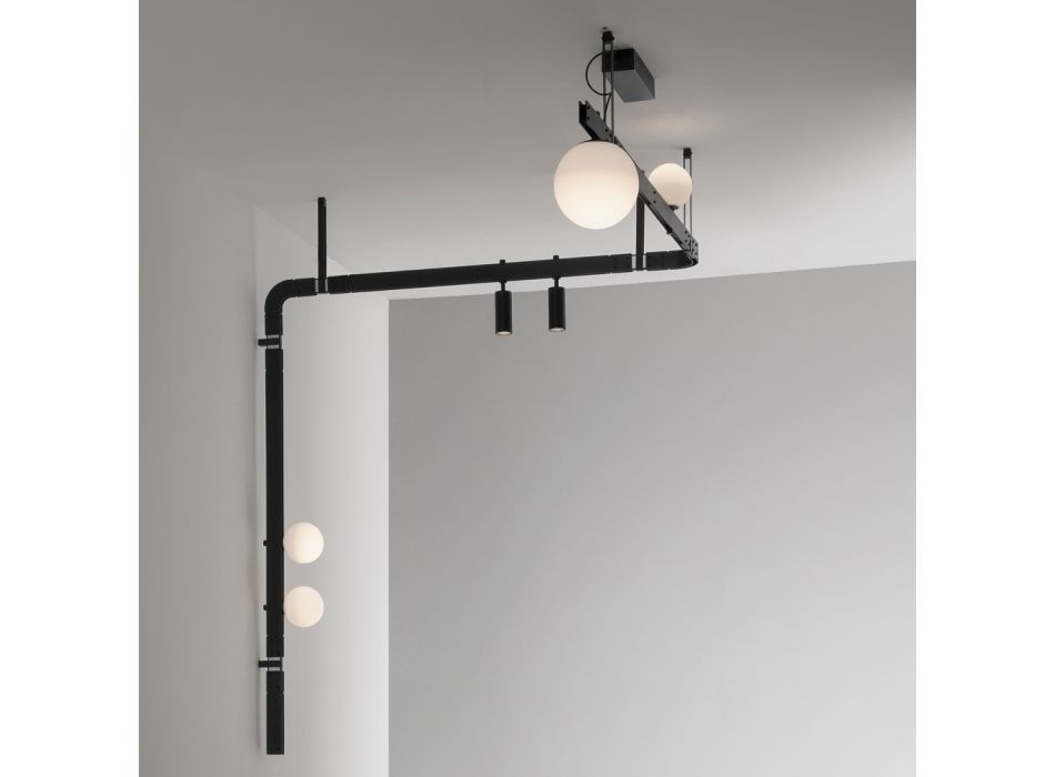 Design væglampe i sort aluminium med kugler og spots - Exodus Viadurini