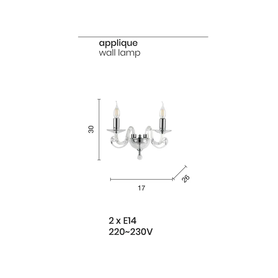 Klassisk væglampe 2 lys i hvidt glas Håndlavet i Italien - Malaysia Viadurini