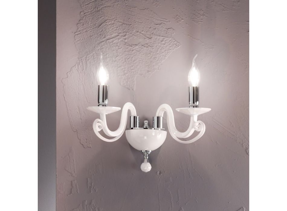 Klassisk væglampe 2 lys i hvidt glas Håndlavet i Italien - Malaysia Viadurini
