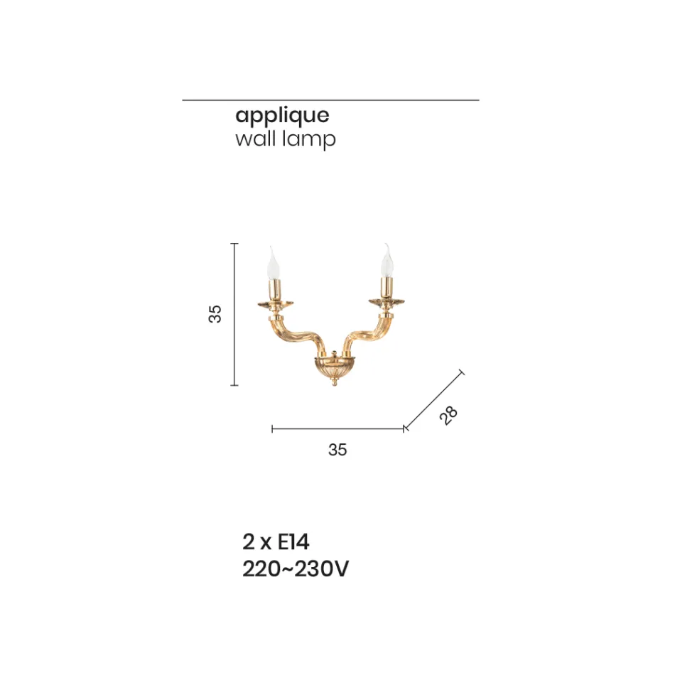 Klassisk væglampe 2 lys i håndlavet Rigaton glas og metal - Fievole Viadurini