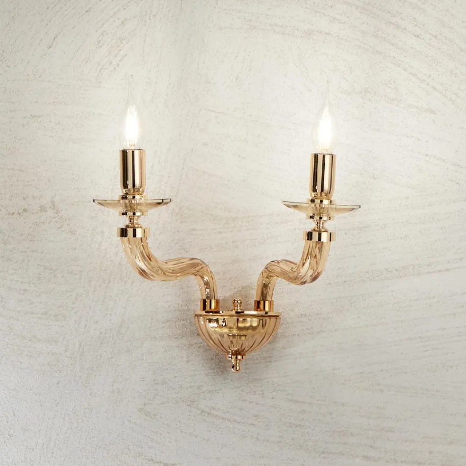 Klassisk væglampe 2 lys i håndlavet Rigaton glas og metal - Fievole Viadurini