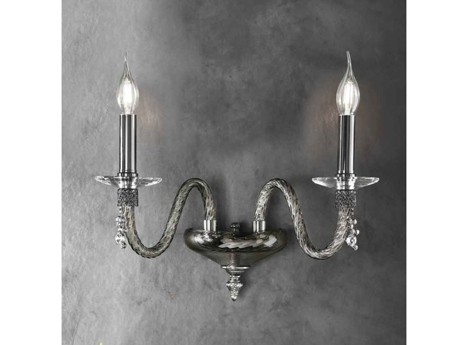 Klassisk væglampe 2 lys i blæst glas og håndlavede detaljer - Phaedra Viadurini