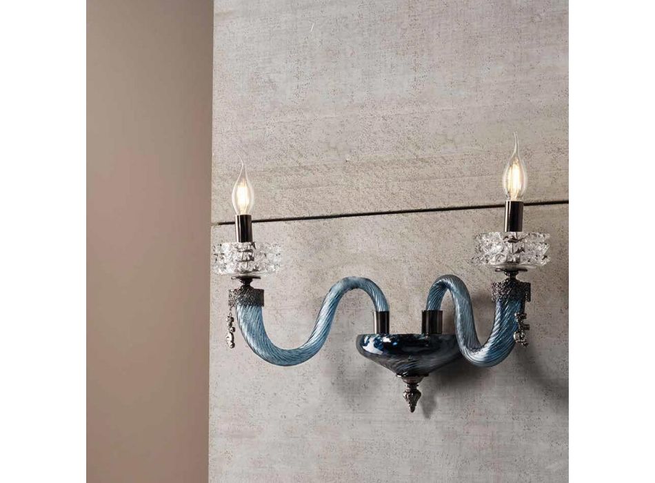 Klassisk væglampe 2 lys håndlavet luksusglas lavet i Italien - saltvand Viadurini