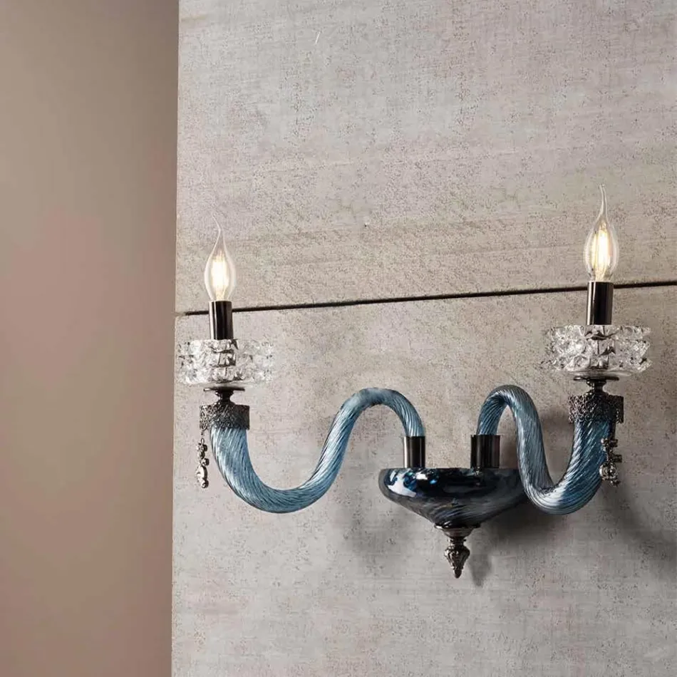 Klassisk væglampe 2 lys håndlavet luksusglas lavet i Italien - saltvand Viadurini