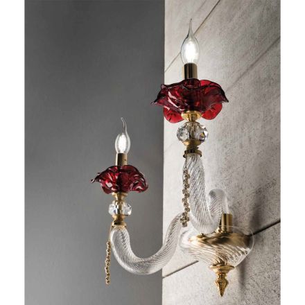 Klassisk væglampe 2 lys blæst glas og blomsterdetaljer - Bluminda Viadurini