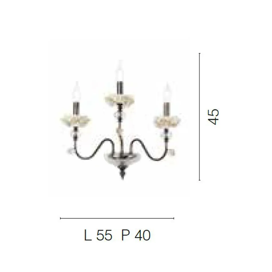 Klassisk væglampe 3 lys i porcelæn og luksus blæst glas - Eteria Viadurini