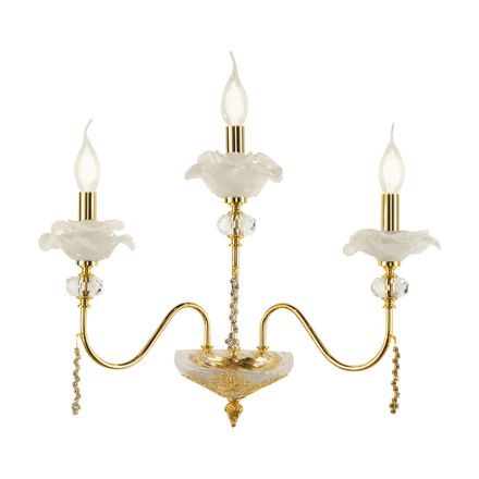 Klassisk 3 lys væglampe i glas, krystal og luksusmetal - Flandern Viadurini