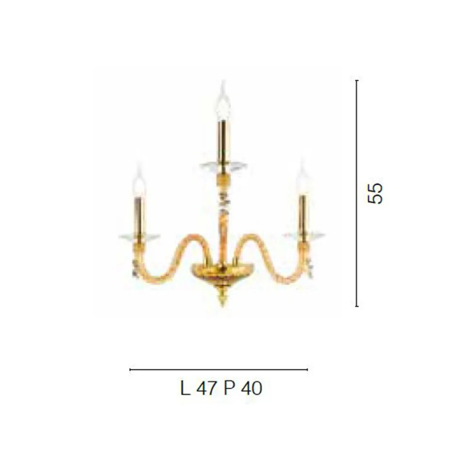Klassisk væglampe 3 lys i blæst glas og håndlavede detaljer - Phaedra Viadurini