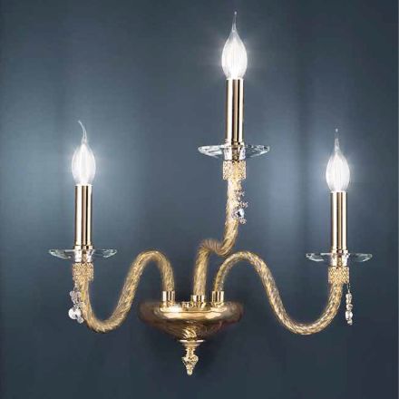 Klassisk væglampe 3 lys i blæst glas og håndlavede detaljer - Phaedra Viadurini