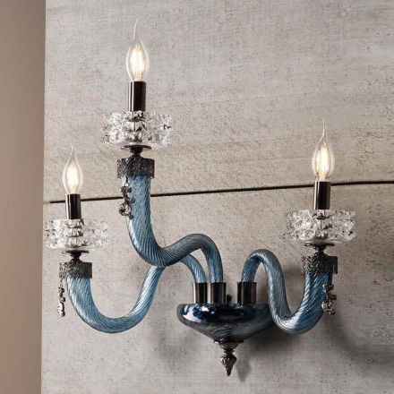 Klassisk væglampe 3 lys håndlavet luksusglas lavet i Italien - saltvand Viadurini